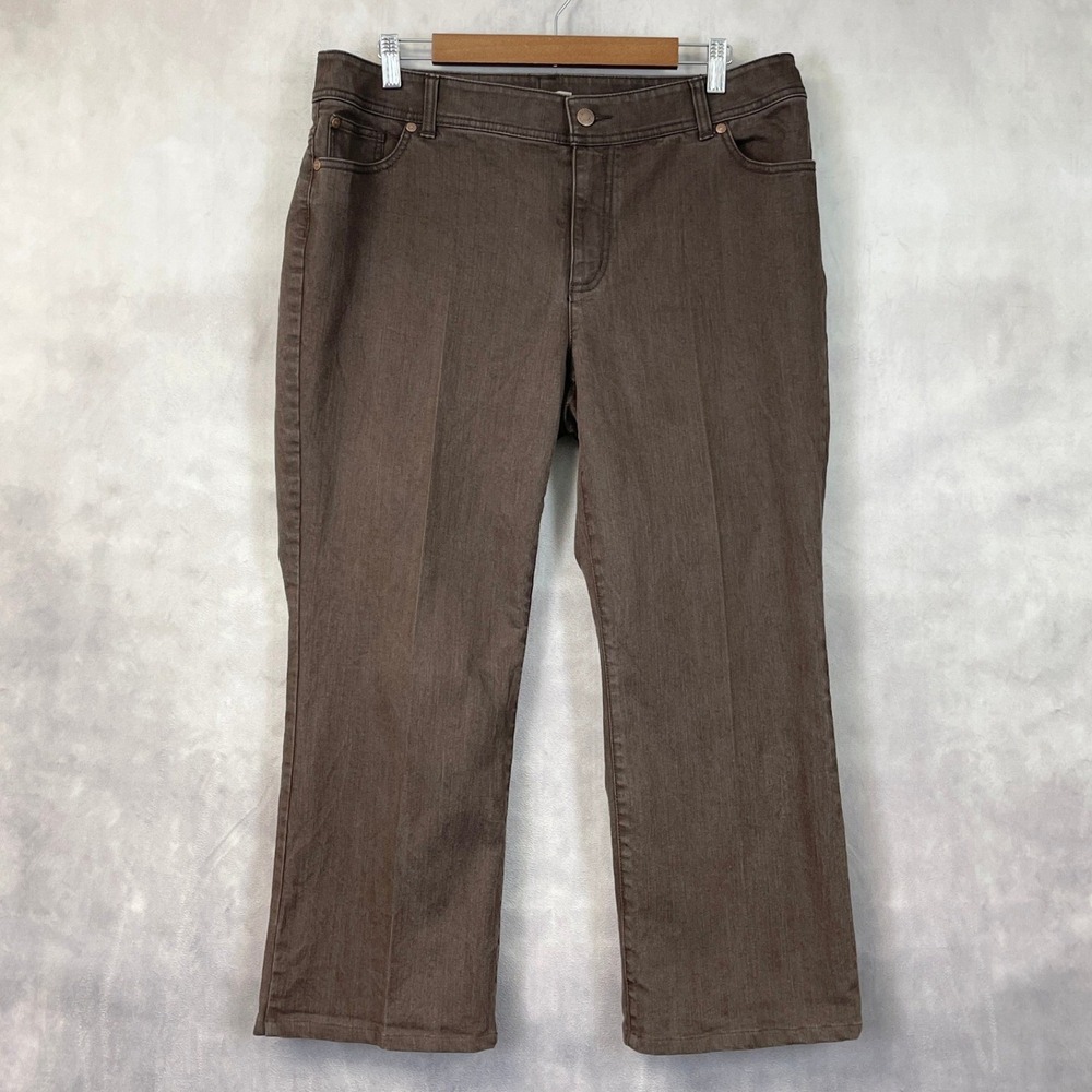 Chicos Crop Straight Leg Jeans Women Size 14 Short Brown Stretch Western Indie